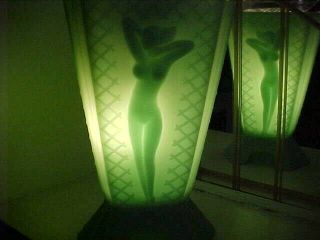 Art Deco Modernistic 3 Nude Ladies Jadeite Green Glass Vase - S.  F.  Estate