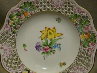 Herend Porcelain Hand Painted Reticulated Scalloped Bowl 8 1/4 