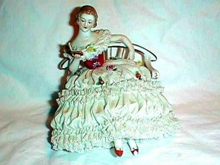 Mv Muller Volkstedt Dresden Lace Woman Lady Figurine Figure Couch Book