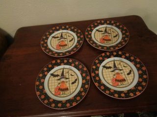 Mary Engelbreit Halloween 8 " Salad Plates Set Of 4 Enesco 2002