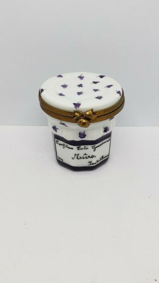 Limoges France Trinket Box - Gourmet Jar Of Berry Jam - Jelly - Fruits
