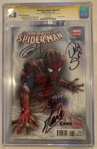 Spider - Man 1 (2014) Cgc 9.  8 Ss Gamestop Fade Variant Signed By Stan Lee