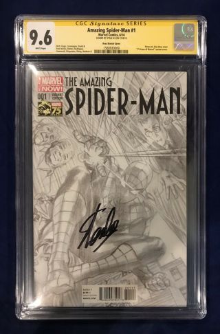 Spider - Man 1 Ross Sketch Variant 1:300 Cgc 9.  6 Signed - Stan Lee 11/8/18