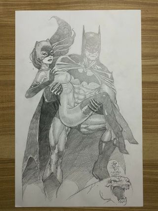 Batman & Catwoman Sketch Art Signed Jim Balent Dc Comics 11x17