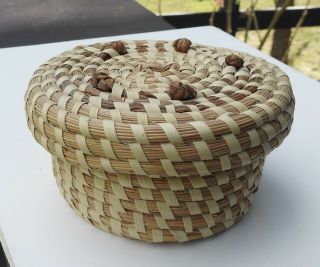 Gullah Handmade Sweetgrass Basket with Lid by Mary Jackson Charlestown SC 2