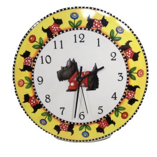 Mary Engelbreit Ceramic Wall Clock Scottish Terrier 1999 Retired Scotty Scottie