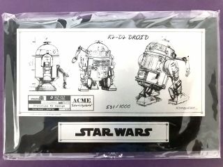 Star Wars Acme Archives R2 - D2 Sketchplate Mcquarrie Design Ltd Edition Of 1000
