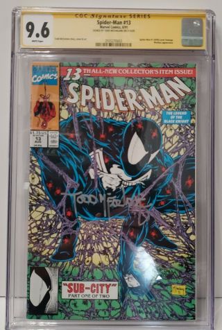 Cgc 9.  6 Ss Spider - Man 13 Signed Todd Mcfarlane 1991 Key Symbiote Cover