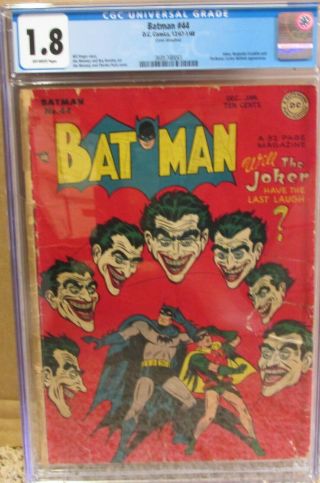Batman 44 Cgc 1.  8 1948 Golden Age Joker Cover And Story Batman & Robin Classic
