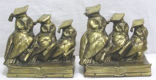 Vtg Book Ends Jennings Brothers Three Wise Old Owls Bronze Finish 1940s