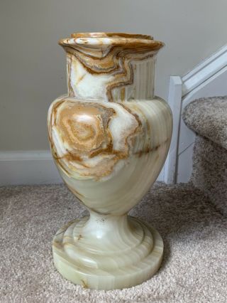 Vintage Marble Alabaster Stone 12” Tall Vase Mid Century Retro Bohemian