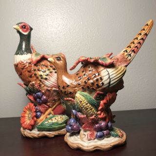 Retired Fitz And Floyd Autumn Bounty Pheasant Candleholders - 1 Pair Male/female