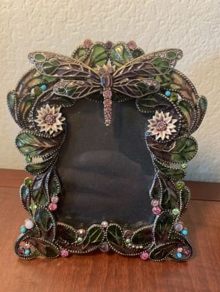 Enameled Bejeweled Dragonfly Picture Frame 4”x5”
