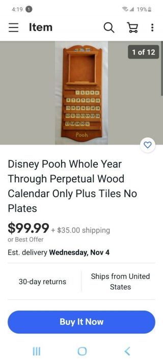 Disney Winnie the Pooh Perpetual Wooden Wall Calendar w/Wood Tiles No Plates 3