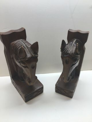 Jose Pinal Style Vintage Handcarved Wooden Horse Head Bookends