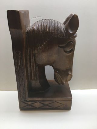 Jose Pinal style Vintage Handcarved Wooden Horse Head Bookends 2