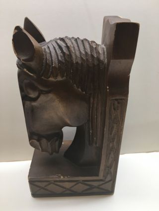 Jose Pinal style Vintage Handcarved Wooden Horse Head Bookends 3