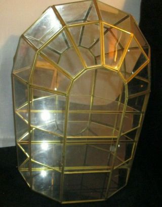 Vintage Glass Display Curio Case Cabinet Mirrored Brass Wall Hanging