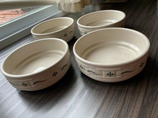 Set Of 4 Longaberger Pottery Woven Tradition Soup Cereal Bowls Heritage Green