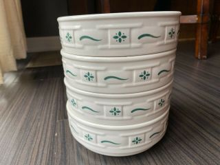 Set of 4 Longaberger Pottery Woven Tradition Soup Cereal Bowls Heritage Green 2