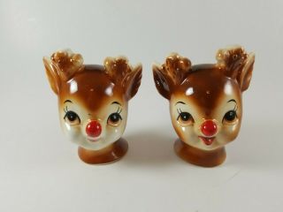 Vintage Rudolph The Red Nosed Reindeer Heads Salt And Pepper Shakers