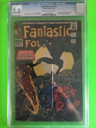 Fantastic Four 52 Cgc 3.  0 (1966 - Silver Age) 1st App.  Of Black Panther Marvel
