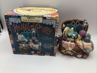 Rare Vintage Enesco Knittin Pretty Music Box W/ Box,  Knit,  Mouse