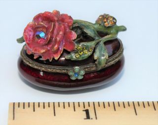 Jay Stongwater Enameled Oval Trinket Box With Rose Ladybug Swarovski Crystals