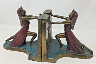 Art Deco Dated 1924 & L.  V Aronson Enameled Eqyptian Bookends