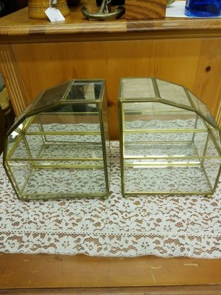 Vintage Brass And Glass Wall Or Table Curio Display Cabinet