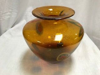 Vintage Maestri Vetrai Italy Brown Murano Art Glass Vase With Gold Flecks