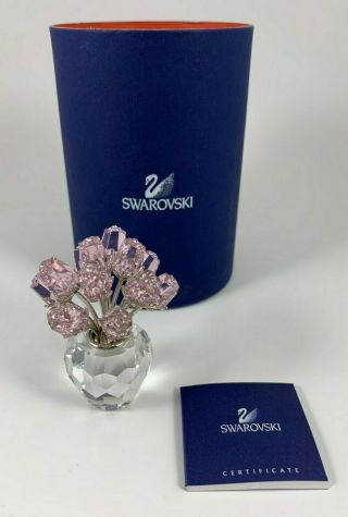 Swarovski Crystal Figurine A Dozen Pink Roses In Vase 628343 Mib W/coa