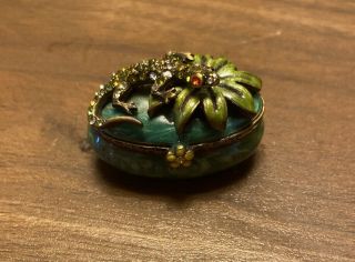 Jay Strongwater Lizard Swarovski Crystal Turquoise Enamel Hinged Trinket Box