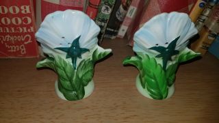 Anthropomorphic PY Japan Blue Flower Salt and & Pepper Shakers with a face 3