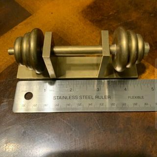 Vintage Sculpture Dumbbell Solid Brass Desk Paper Weight Lifting 1.  25 Lbs