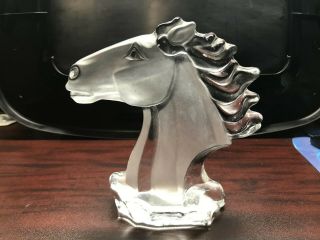 Very Large Heavy Clear And Frosted Horse Head Paperweight None Like It
