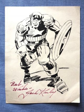 Captain America Black & White Print Signed By Jack Kirby