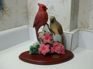 Rare National Wild Turkey Federation Cardinals Bird Statue Figurine With Flowers