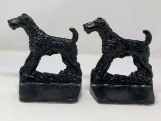Antique 1930 Creation Co Black Standing Airdale/terrier Dog Cast Iron Bookends