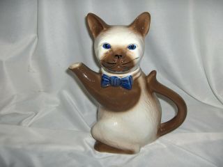 Vntg Tony Wood Ceramic Siamese Cat Teapot Studio 82 England " Pussy Foot "