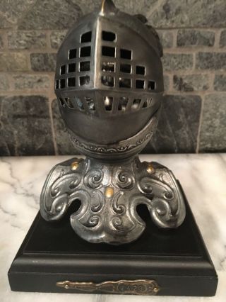 Rare Vintage Metal Medieval Knight In Armor Helmet Bust Inkwell Statue 1423