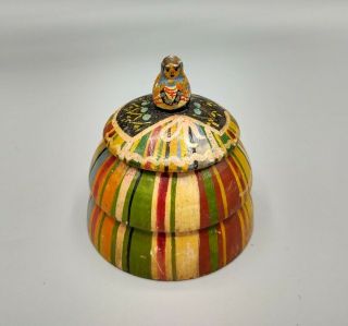 Vintage Wooden Hand Painted Nesting Doll In Dress Lidded Trinket Box Poland