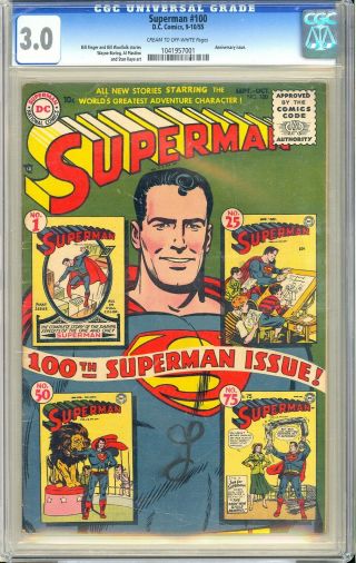 Superman 100 Classic Anniversary Issue Golden Age Dc Comic 1955 Cgc 3.  0