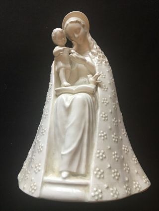 Vintage M I Hummel 8 1/2 " Flower Madonna,  Child & Dove White Porcelain Figurine