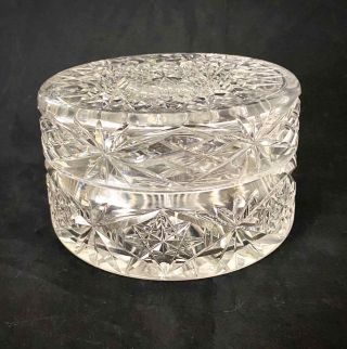 Stunning Cut Crystal Vanity Dresser Jewelry Round Box With Lid
