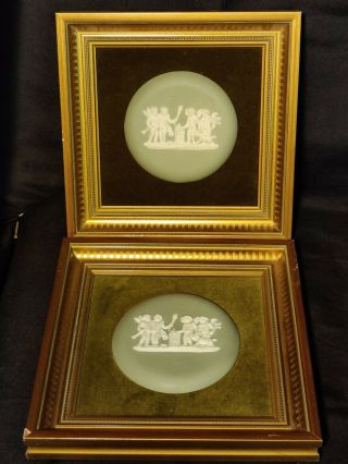 Wedgwood Jasper Medallion Plaque Green Jasperware In Gilded Frame - You Get 2