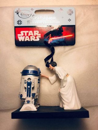 Disney Store 2015 Sketchbook Ornament Star Wars Princess Leia R2 - D2 Nib