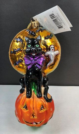 Christopher Radko " Fright Night Frolic " Black Cat Halloween Ornament W Tag & Box