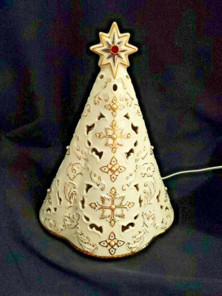 Lenox Florentine Pearl Lighted Christmas Tree W/ Music Box White Gold Jeweled
