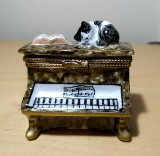 Limoges France Upright Piano Trinket Box With Sleeping Cat